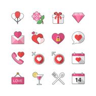 Flat color style Dating &amp; Valentine icons set