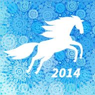 White horse on blue snowflakes background