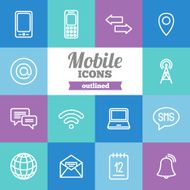 Set of flat outlined mobile icons
