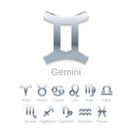 Silver Zodiac Symbol Icons Isolated on White