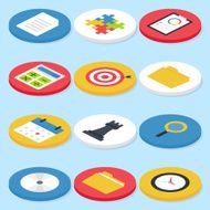 Flat Business Isometric Circle Icons Set