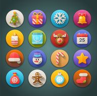 Round Bright Icons with Long Shadow Christmas