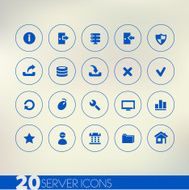 Thin simple server blue icons on light background