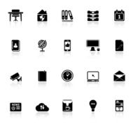 Home office icons with reflect on white background