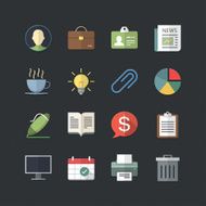 Business &amp; Office icons set with Flat color style