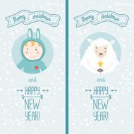 Happy new year card with boy and sheep