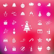 Christmas and celebration Icon set on red blur background Vector i llustration