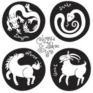 Black and white set signs of the Chinese zodiac N3