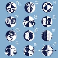 Set of Twelve Zodiac Horoscope Signs and Symbols