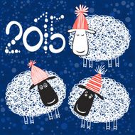 2015 new year card with cheerful sheeps N2