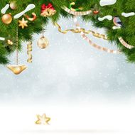 Christmas background with fir and gold balls N2