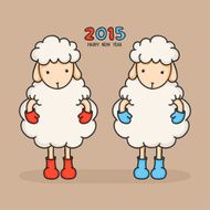 Colorful sheep in boots Happy new year 2015 Greeting card