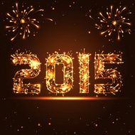 Happy New Year - 2015 golden fireworks numbers