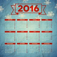 Calendar 2016 template design with header picture starts monday N128