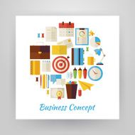 Flat Style Circle Vector Set of Business Workplace and Office