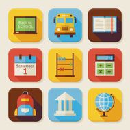 Flat Back to School Squared App Icons Set