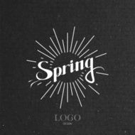 Spring season retro label with light rays