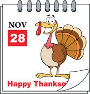 Thanksgiving Holiday Calendar With Cartoon Turkey
