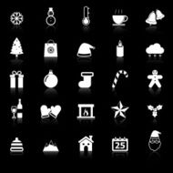 Winter icons with reflect on black background