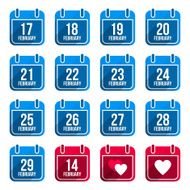 February vector flat calendar icons Days Of Year Set 10