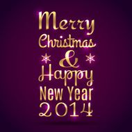 Christmas New Year 2014 - vector poster golden