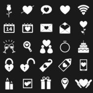 Valentine&#039;s day icons on black background
