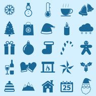 Winter color icons on blue background