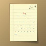 Calendar 2014 May in sketch style on notebook sheet