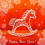 Red new year card with white paper horse