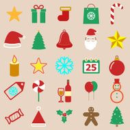 Christmas color icons on brown background