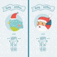 Happy new year card with santa and bird