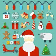Christmas concept with flat icons and Santa Vector illustration