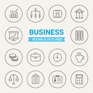 Set of round and outlined business icons