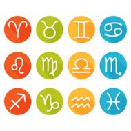 Zodiac signs in flat style colorful round icons