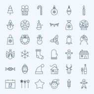 Line Holiday Christmas new Year Icons Set