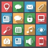 set of sixteen web icons in flat design