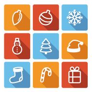 Set of flat Christmas icons with long shadow