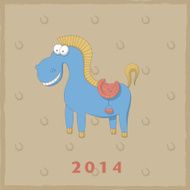 New Year retro card with funny cartoon horse