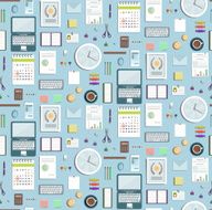 Colored Seamless Pattern Office Supplies Flat Style Business Wallpaper