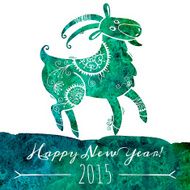 Watercolor pattern goat Chinese astrological sign New Year 2015