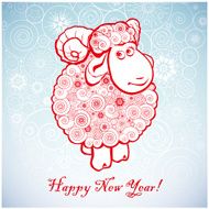 Funny sheep on white background of Snowflakes 1