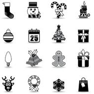 Icon Set Christmas black and white