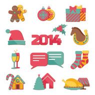 Flat icons New Year and Christmas set