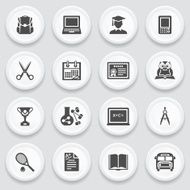 Education black icons on white buttons