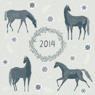 New Year greeting card with horses