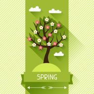 Seasonal illustration with spring tree in flat style N4