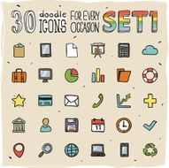 30 Colorful Doodle Icons Set 1