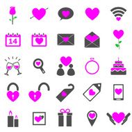 Valentine&#039;s day color icons on white background