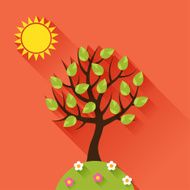 Background with summer tree in flat design style