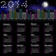 Calendar to new 2014 year - night city with moon